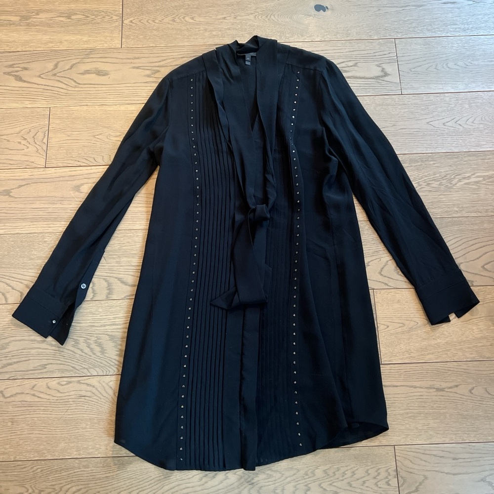 Belstaff Silk Black Studded Long Sleeve Whimsy Goth Dress Tie Neck Size 42